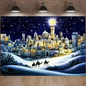 Festive Nativity Star Light Backdrop Cozy Christmas Religious Tapestry Wall Hanging Photography Background Home Wall Party Holiday Celebration Decor Polyester Fiber
