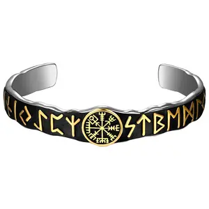 OIDEA Men's Viking Cuff Bracelet - Heavy Stainless Steel Casting Amulet Bangle Nordic Pirate Jewelry for Father, Son, Lover, or Friend