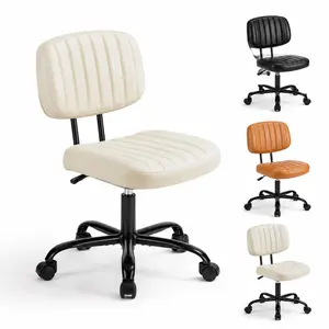 Compact Swivel Desk Chair Armless, Height-Adjustable & Rolling  Perfect PU Leather Chair for Students, Makeup, Home Office & Small Spaces