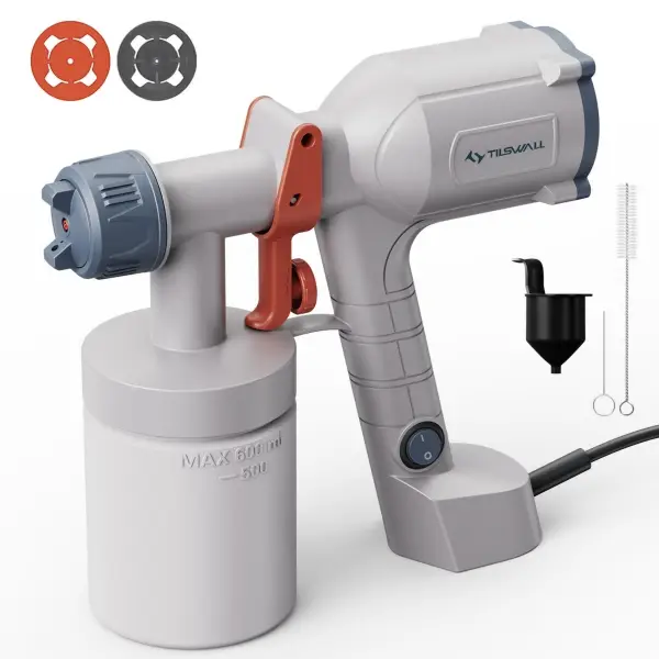 Tilswall HVLP Dreamer 400 Ultra-Light Electric Spray Gun with 20 FL OZ Detachable Cup, 2 Nozzles & 3 Patterns, Perfect for Furniture, Cabinets, Fence,