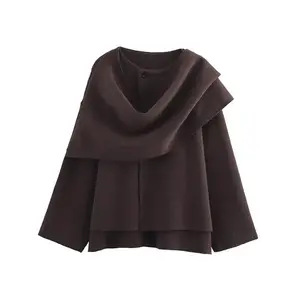 Women's Autumn New Asymmetric Scarf Short Loose Knitted Coat Jacket Knitwear Womenswear