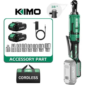 KIMO 20V Heavy Duty Cordless Ratchet Wrench Set - 3/8" Portable Power Tool w/74 Ft-lbs Torque & 400 RPM | Includes 7 Sockets, Extension Bar, 1/4" Adapter | 2-Pack Lithium-Ion Batteries & Fast Charger