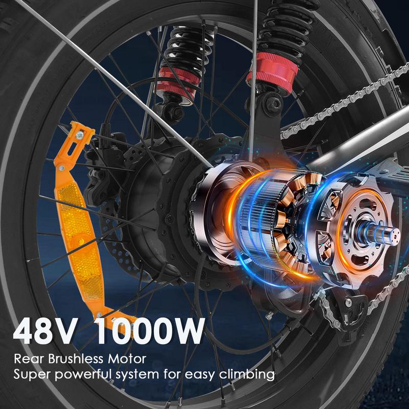 Electric Bike for Adults Peak 1000W, 31MPH,48V 17.5AH, E-Bike,35-45 Miles Electric Motorcycle, 20" Fat Tire Dirt Bike, UL2849 All Terrain for Mountains, Snow, Sand, Road