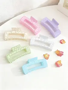 6pcs Spring Summer Sweet Matte Cracked Square Hollow Hair Clips, Simple Fresh Long Rectangle Claw Clips, Multi-Use for Daily and Beach Vacations