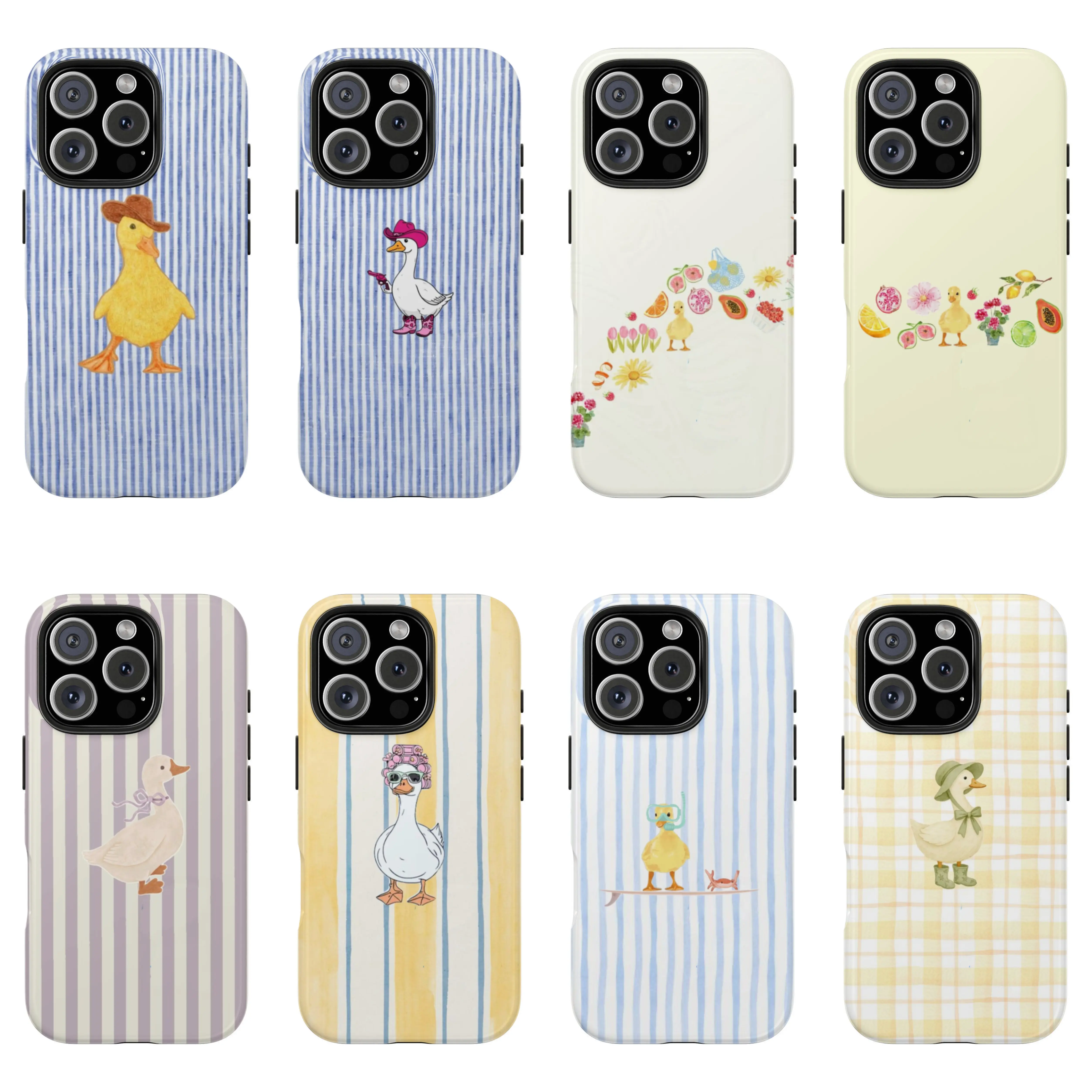 Cowboy Duck iPhone Case, Cute Western Duck Phone Cover, Aesthetic Blue Stripe Design, Compatible with iPhone 17 16 15 14 13 12 11 Pro Max Plus Air