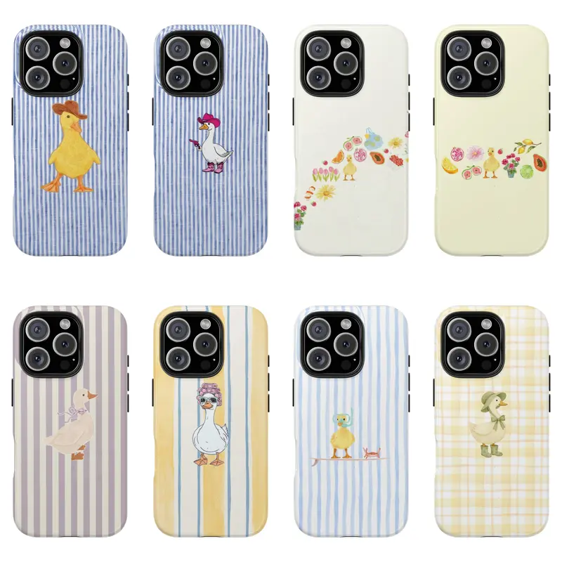 Cowboy Duck iPhone Case, Cute Western Duck Phone Cover, Aesthetic Blue Stripe Design, Compatible with iPhone 17 16 15 14 13 12 11 Pro Max Plus Air