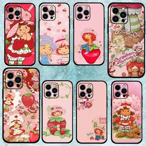 Strawberry Shortcake Pink Phone Case Cute Cartoon Aesthetic Shockproof Protective Cover Compatible with iPhone 11-17 Pro Max/Plus and Samsung Galaxy S22-25