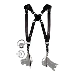 Coiro Camera Harness for 2 Cameras – Dual Shoulder Leather Camera Strap – Double Camera Harness for DSLR/SLR, Camera Straps for Photographers of All Levels, Padded Straps/Color Black