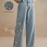 Women's embroidered, personalized, washable straight-leg, elastic, comfortable and versatile trousers Jean High Quality Jeans