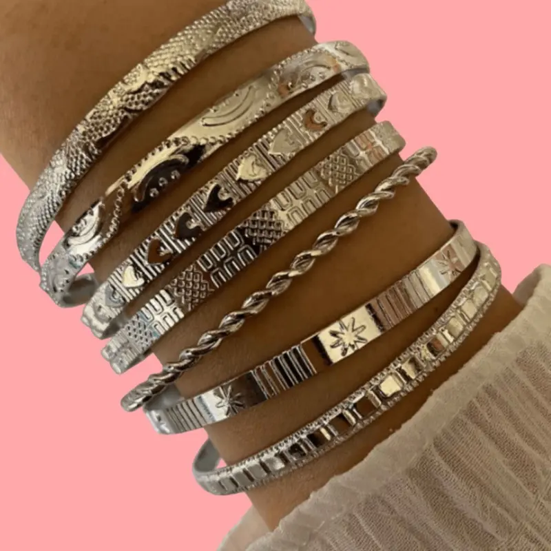 Hammered Open Bangles - Unique Design Bracelet set of 7 for Your Collection great gift idea