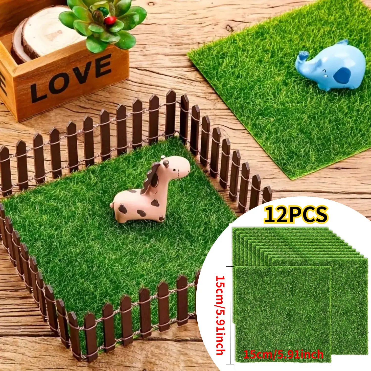 12PCS 5.9x5.9in Synthetic Mini Artificial Grass Tiles Kit, Decorative Green Garden Turf for Play Area, Table Centerpieces, Easter Display, Balcony & Mini Golf Crafts