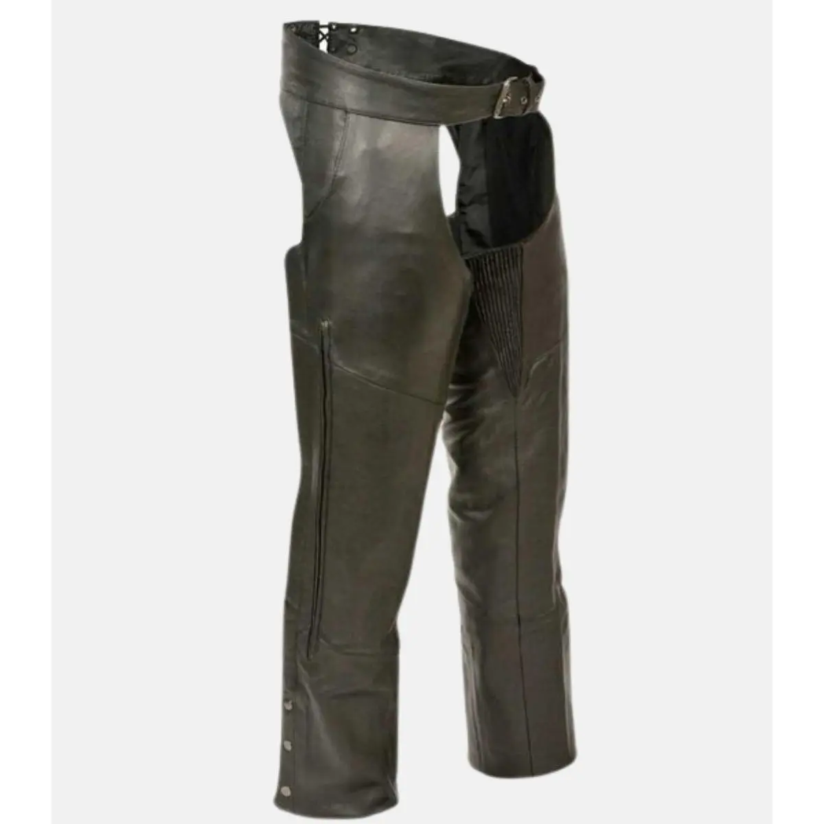Men's Black Leather Chaps with Vented Jean Pocket Style