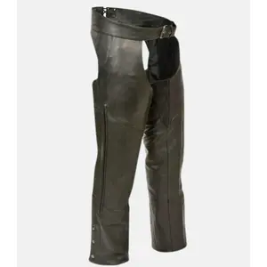 Men's Black Leather Chaps with Vented Jean Pocket Style