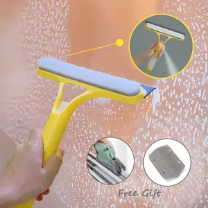 3 in 1 Window Cleaning Scraper with Crack Brush cloth , Squeegee and Scrubber with Spray, Multifunctional Household CleaningTool, Car Windshield Cleaner,Lightweight Silicone Microfber Wipe, Miror Cleaner Glass Sponge