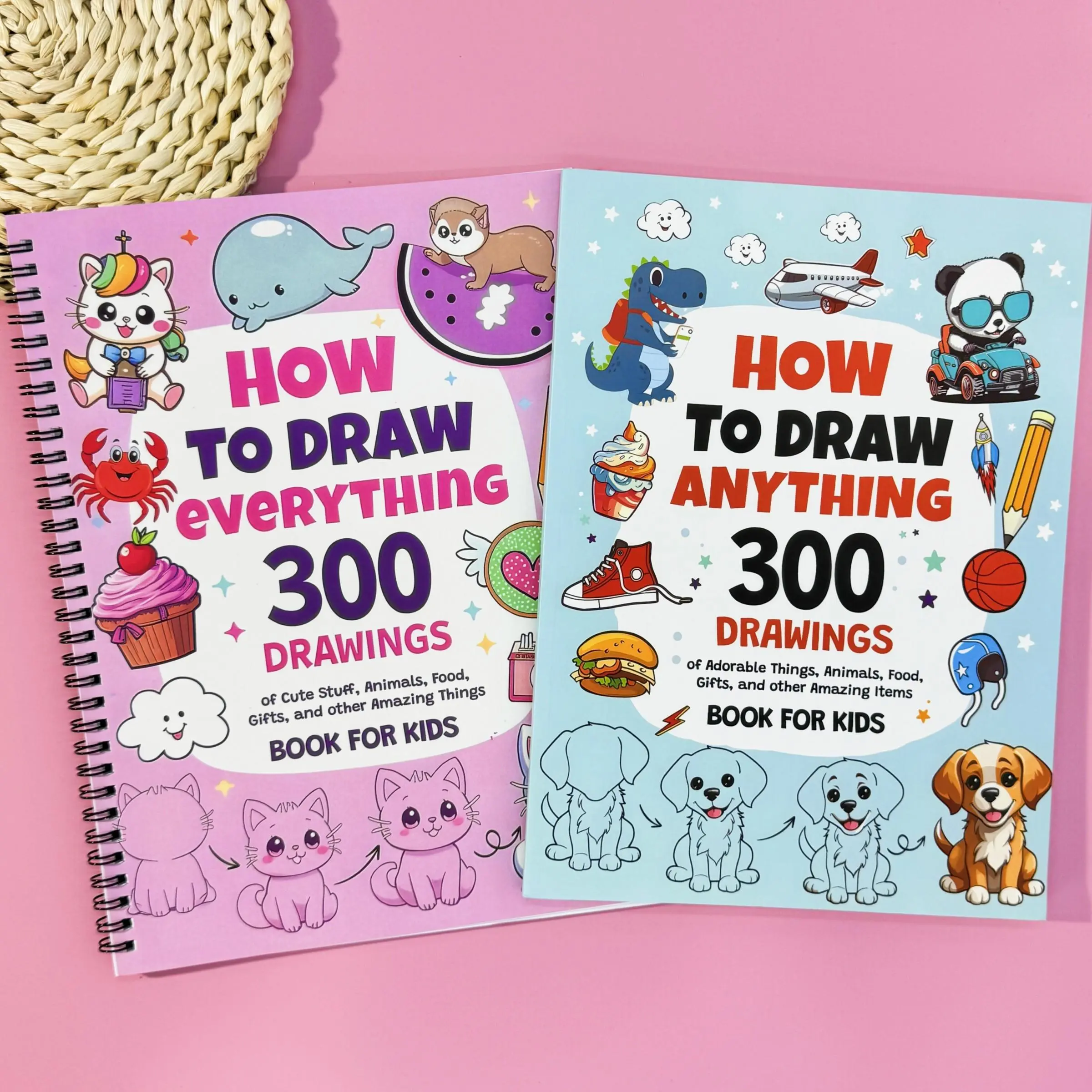 Cute Animal & Food Drawing Tutorial Notebook, Doodle Books, Art Sketchbooks, Spiral Bound Sketchbook with Cute Patterns, Perfect for Beginners Learning Illustrations!