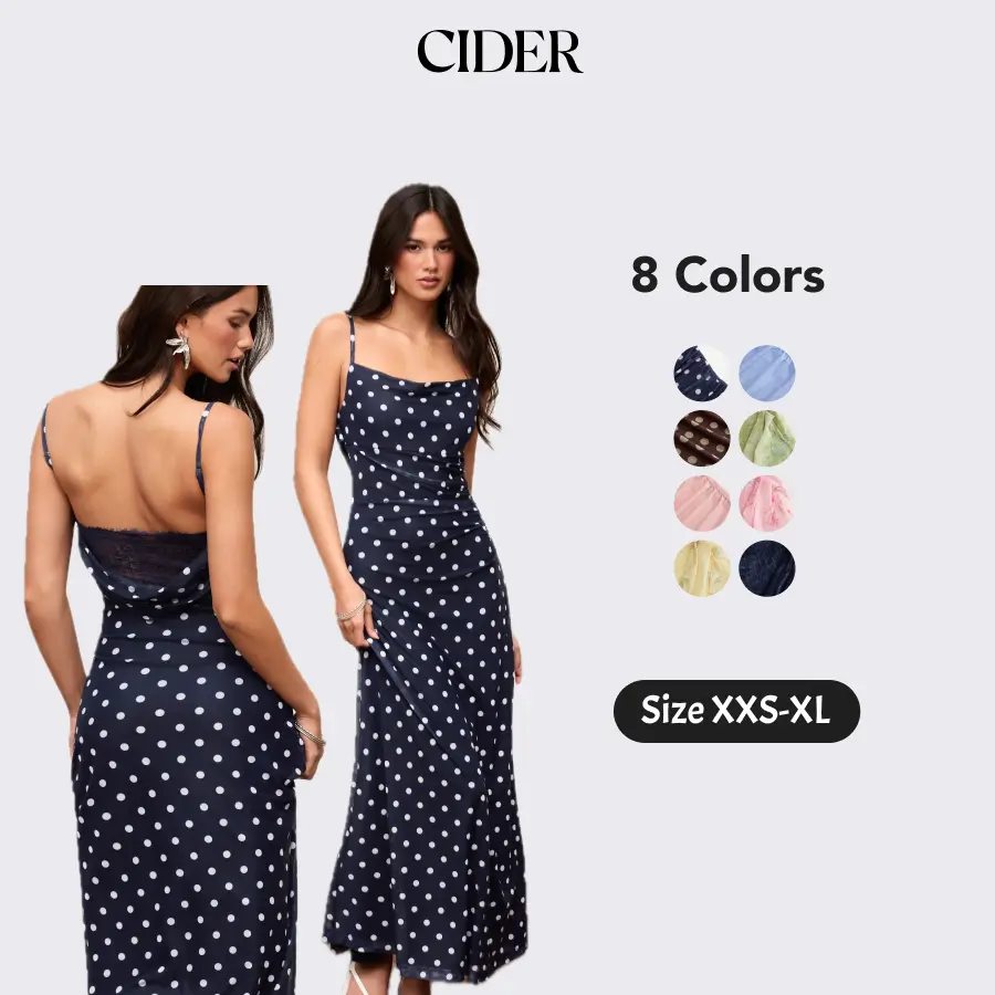 Cider Mesh Polka Dot Lace Panel High Rise Mermaid Maxi Dress SohoChic