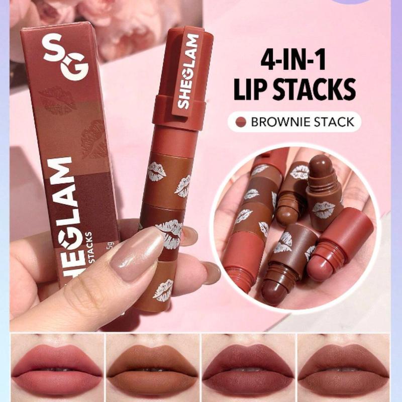 SHEGLAM Mega Lip Stacks-Pink 4 In 1 Creamy-Matte Red Lipstick Kit - Cosmetic