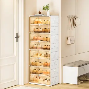 JEKO&JEKO Single-Column Foldable Shoe Organizer Cabinet, Collapsible Shoe Storage Box with Magnetic Doors, Portable & Durable for Closet and Entryway