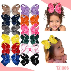 JoyBowie 12pcs High-Quality Multi-Inch Lace Bow Hair Clips, Fashionable and Trendy Bow Hair Clips, Cute Girl Hair Clips, Baby Girl Hair Accessories, Girl's Gift, New Year and Holiday Gift Hair Clips.Daily Decoration