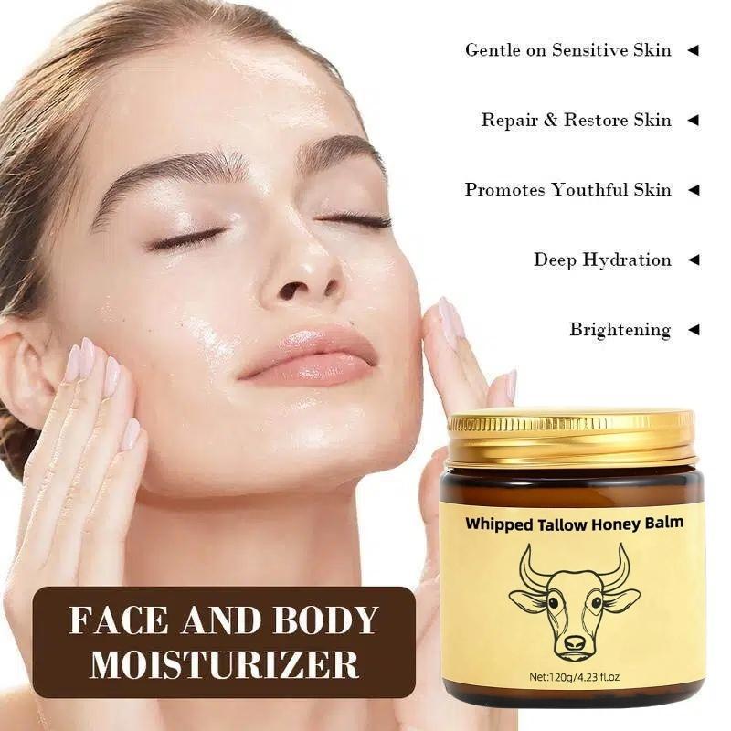 Lopeie Whipped Grass-Fed Beef Tallow Honey Balm - 4 Oz,Moisturizing Cream for Soft, Smooth Skin - Handmade All-Natural Moisturizer - Lavender