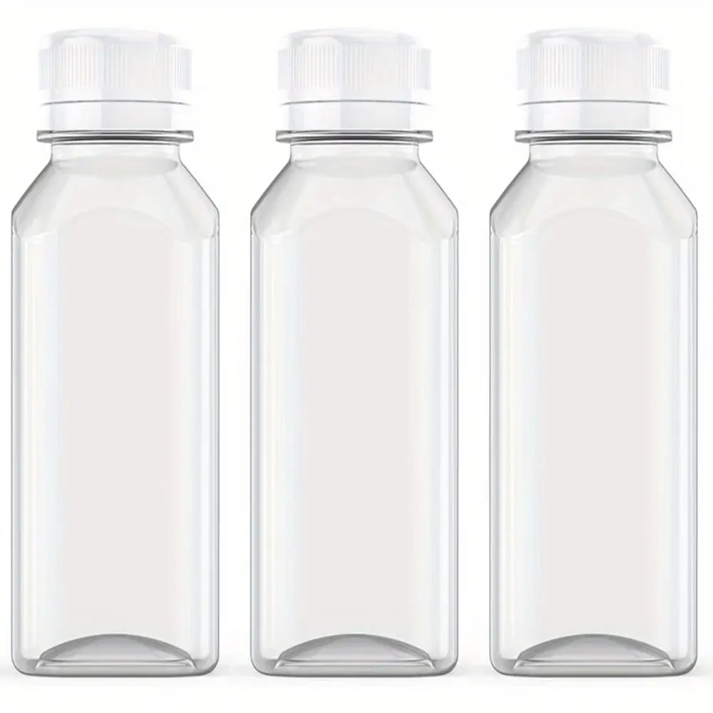3pcs 12 Ounce Portable Juice Bottles with Caps - Mini Travel Containers for Juice, Milk, Sample - Ideal for Home, Office, Outdoor Camping, Hiking, Walking, Birthday Parties