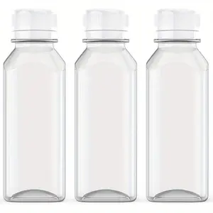 3pcs 12 Ounce Portable Juice Bottles with Caps - Mini Travel Containers for Juice, Milk, Sample - Ideal for Home, Office, Outdoor Camping, Hiking, Walking, Birthday Parties