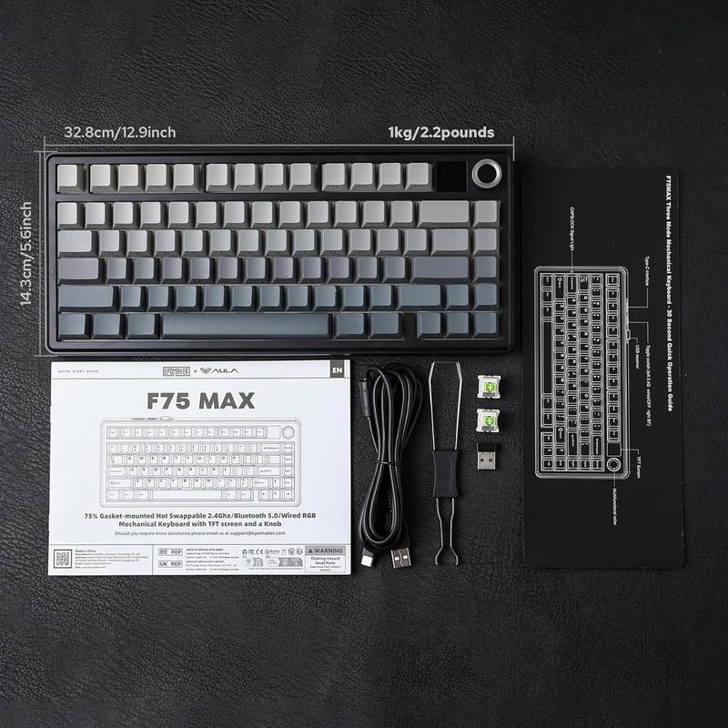 Aula F75 MAX Wireless Mechanical Keyboard 75% Layout Hot Swappable RGB Backlit Gasket Design TFT Screen Knob for PC Mac Linux