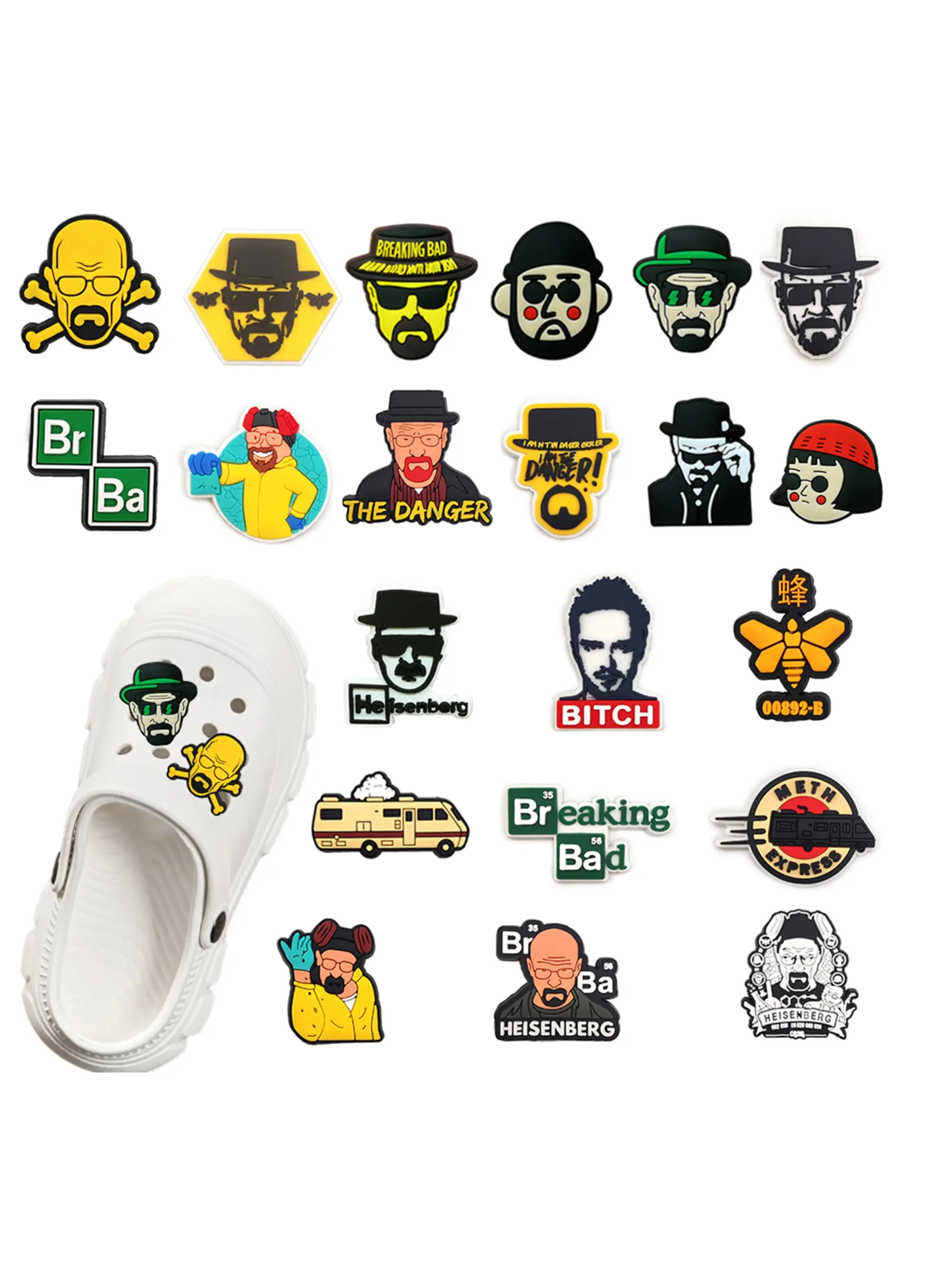 21pcs Breaking Bad PVC Shoe Accessories, Decorative Shoe Accessories, Shoe Charms Set, Shoe Embellishment Set, Perfect for Hole Bracelets, Holey Shoes, Beach Bags, DIY Party Shoe Decorations
