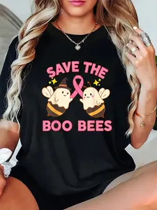 Unisex 100% Cotton Save The Boobees Halloween Costume Breast Cancer Awareness T-Shirt - Vintage Graphic Tee, Relaxed Fit, Gift Idea for Her