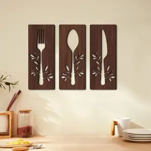 The 3-piece wooden kitchen wall decoration design is inspired by forks, spoons and knives. It is easy to hang and suitable for restaurants, dining rooms and cafes. It is a perfect choice for Christmas, Easter, Valentine's Day and Thanksgiving