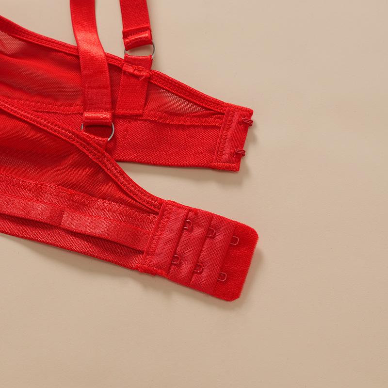 Women's Red & Black Satin Lingerie Set , Chain Detail Harness Bustier with Crisscross Garter Straps, Sexy 2 Piece Lingerie for Valentine's Day/Anniversary/Honeymoon, Hot Selling Lingerie for Women, Sneaky Lingerie for Bedroom plus Pu Leather Strappy Belt