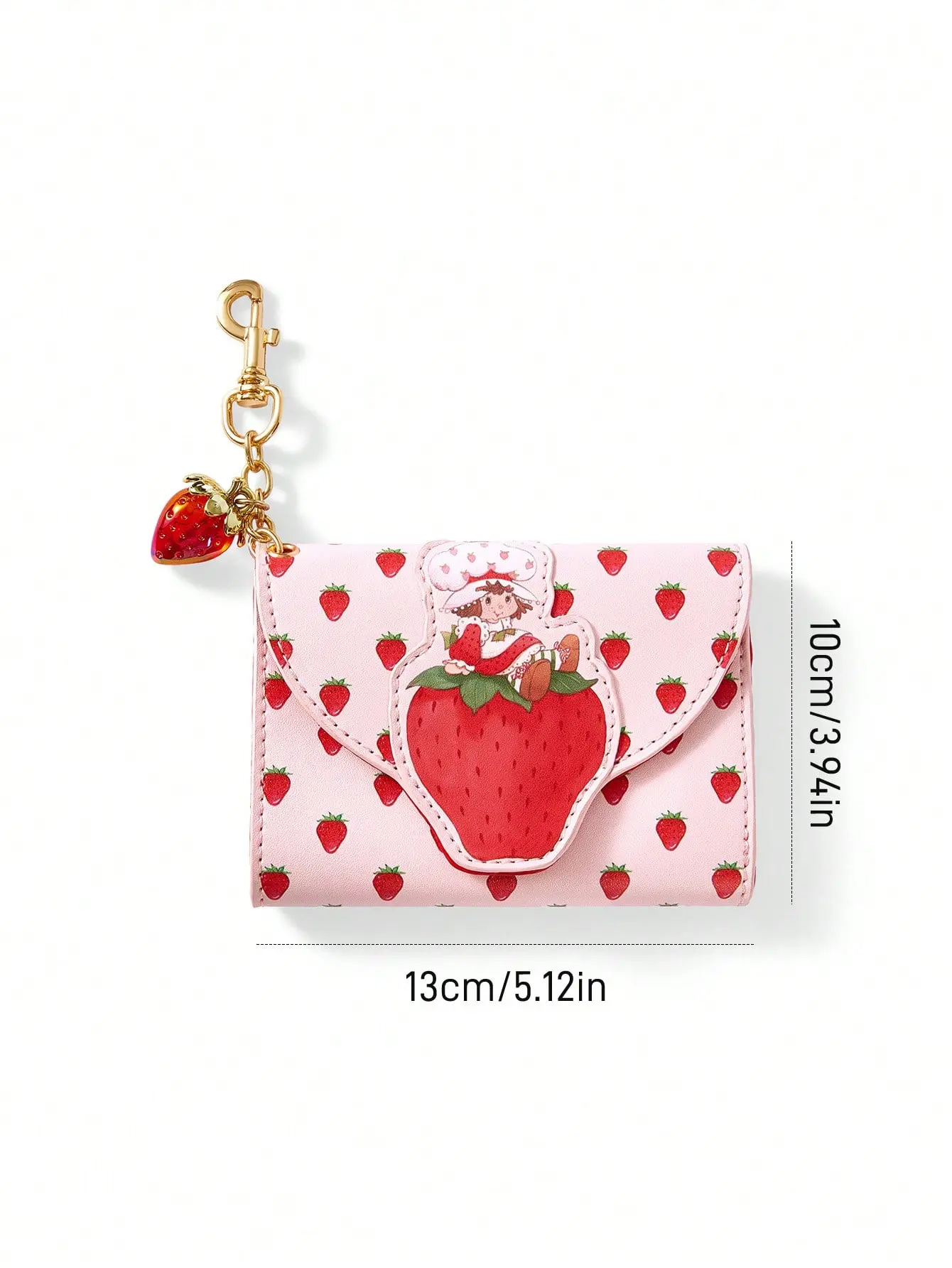 Women's Cartoon Strawberry Shortcake Shaped PU Leather Bag Wallet, Cute Button-Closure Card Holder with Banknote Pocket, Graphic Bag Charm