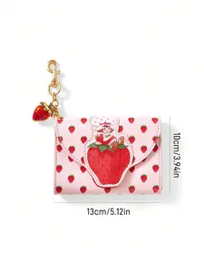 Strawberry Shortcake Cute-Shaped Women's Wallet - 1 Piece PU Leather with Cartoon Strawberry Print, 7 Card Slots, Banknote Pocket, Button Closure, Bag-Hangable, Suitable for Teenagers, Cute-Shaped Women's Wallets