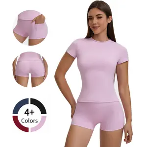 Women's Two Piece Lounge Sets Crewneck Short Matching Clothing Set Soft Fabric Comfort Sweat Set Slim Fit Outdoor Suits Casual