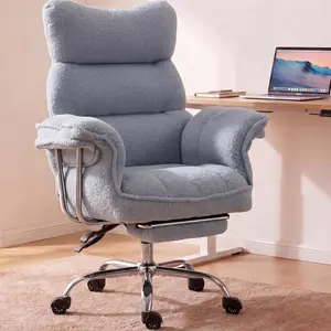 [Summervibes] Big and Tall Office Chair, Ergonomic Desk Chair with Thick Cushion, Wide Seat & Armrests Computer Gaming Chair,High Back Reclining Teddy Fleece Criss Cross Chair with Foot Rest for Dressing table, balcony, office