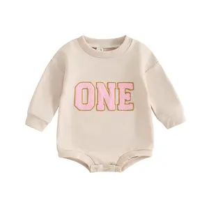 LAGKIYOJ Baby Girl Boy 1st Birthday Outfit One Embroidery Romper Long Sleeve Crewneck Sweatshirt First Birthday Gift