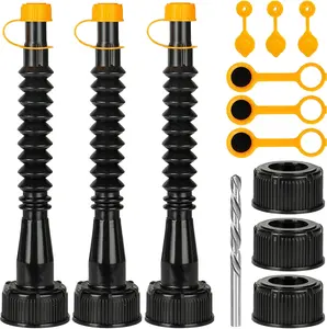 Qilinba Gas Can Spout Replacement 3 Kits, Gas Can Nozzle Replacement Set for most 1/2/5 Gallon Gas Cans, Upgraded Fuel Tank Spout with Flexible Nozzle, Vent Cap, Thick Rubber Pad, Spout Cover, Black