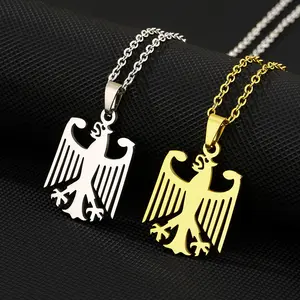 German Federal Eagle Pendant Necklace For Men Women Titanium Stainless Steel Gold Silver Rolo Chain Lightweight Trendy Vintage Patriotic Eagle Charm Non Tarnish Jewelry Unique Accessories Birthday Holiday Gifts