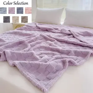 New Simple Plaid Soft Breathable Blanket 1pc, Soft Comfy Blanket, Breathable Lightweight, 3D Embossed Design, 100% Polyester Fiber, Anti-Allergy