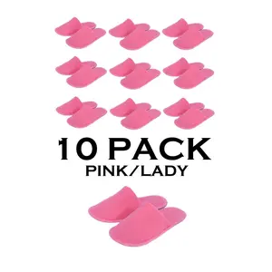 Chochili Pink 10 Pairs Fabric Packed Terry Cotton Disposable Hotel Slippers for Airbnb Spa Wedding Guests Adult Women Size 7-8,Pink