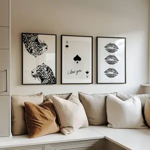 trendy retro art set funky y2k wall art, leopard definition bundle setof 3 aesthetic wall art cute apartment decor playing cards print frame