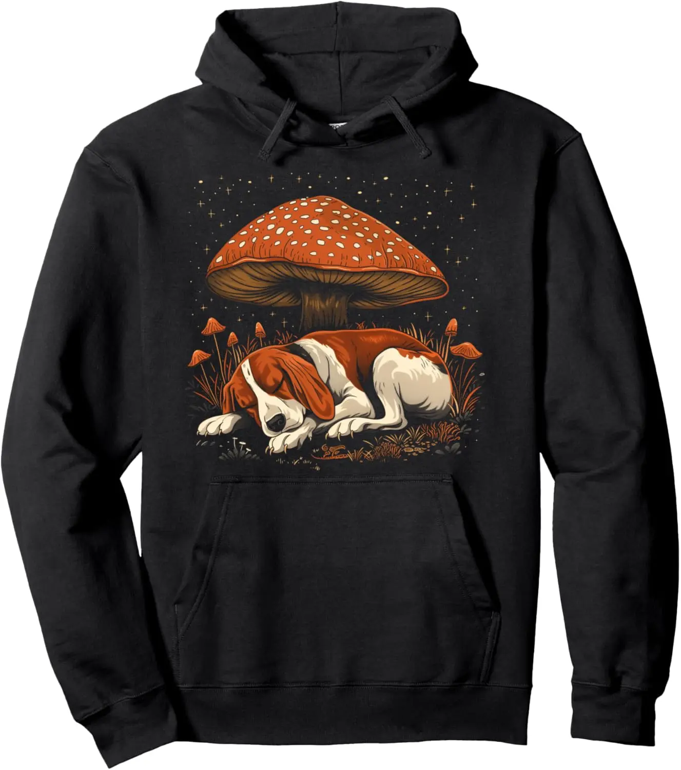 Cute Coonhound Dog Cottagecore Aesthetic Under The Mushroom Pullover Hoodie