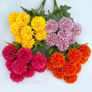 16.54in 9-Head Artificial Hydrangea Camellia Bouquet, Plant Arrangement for Bride, DIY Home Wedding Table Centerpiece Decor