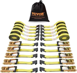 VEVOR Flat Hook Ratchet Straps (10PK), 10,000 lb Break Strength, 2" x 30' Heavy Duty Tie Down Straps, Track Spring Fittings, 3,333 Pound Working Load, for for Flatbed, Truck, Trailers Pickup Heavy Duty