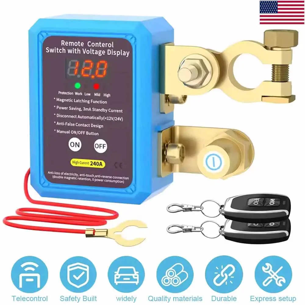 12V 240A Heavy-Duty Remote Battery Disconnect Switch, Auto Shut-Off Low Voltage Kill Switch with 2 Remotes, Remote+Manual Control Power Saver for RV/ATV/Moto Long Parking