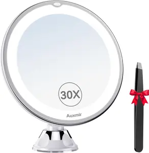 30X Magnifying Mirror with Light 2026 Upgraded Makeup Mirror with 2-Level Lights Portable Magnifying Mirror Suction Cup