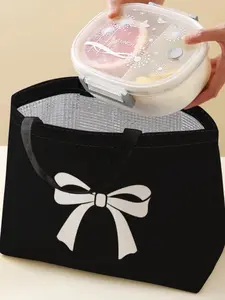 Bow Pattern Lunch Bag, Portable Large Capacity Lunch Bag, Casual Handbag Bento Bag, Dinner Bag for Camping Student Picnic Food and Drink Bag, Lunch Cooler Bag