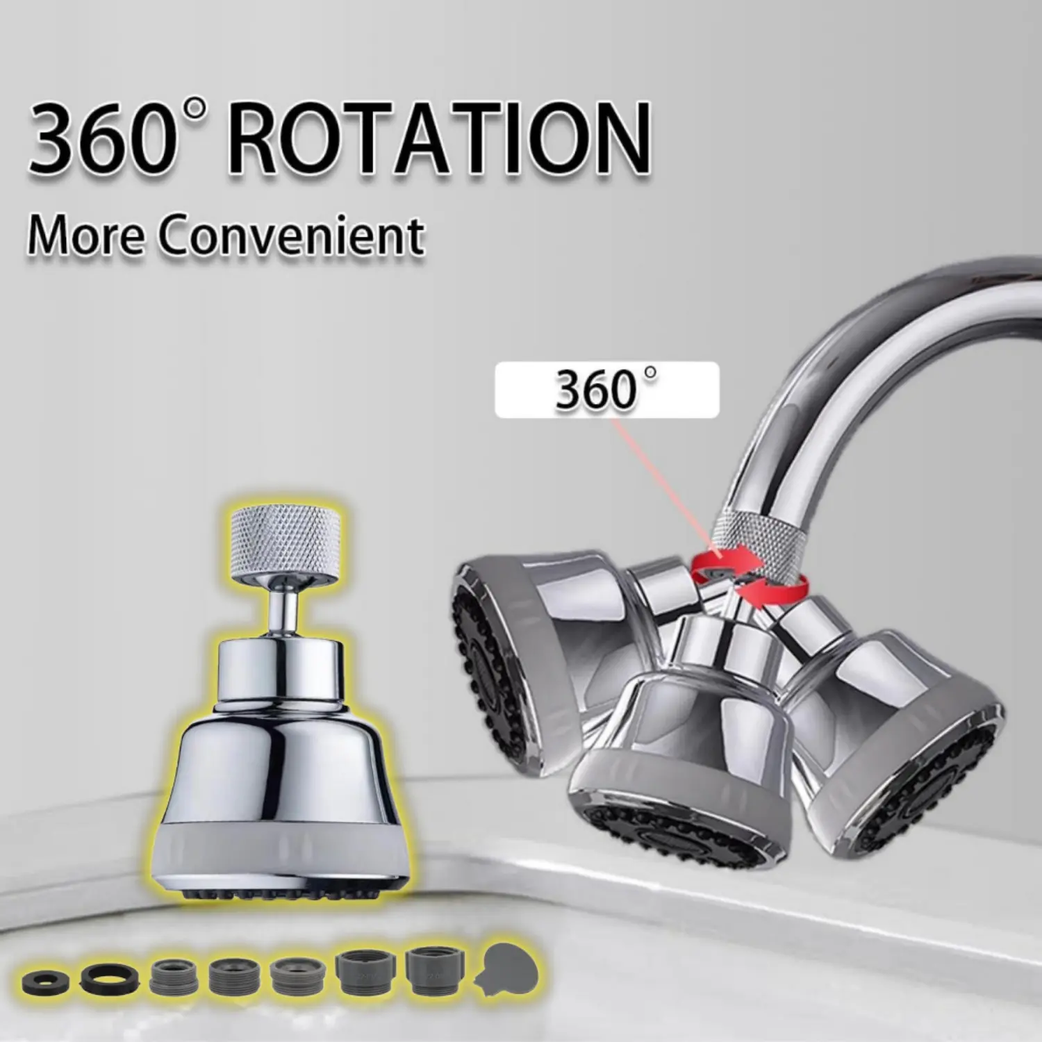 Splash Proof Faucet Brass Spray Hose Attachment for Kitchen Taps - Easy to Install, Faucet-Mounted Swivel Head, 360 Rotation, G1/2 Standard Interface, Chrome-Plated, High Flow, Water-Saving Extendable Nozzle Filter Accessory with 4 Water Flow Modes