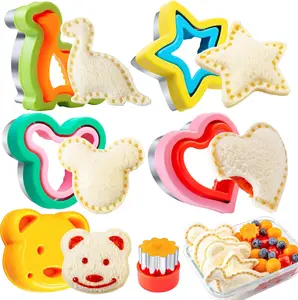 Sandwich Cutters for Kids Lunch LARGE 6 Pcs, Sandwich Maker, Cookie Cutters Set, Dinosaur Mouse Heart Star Bear