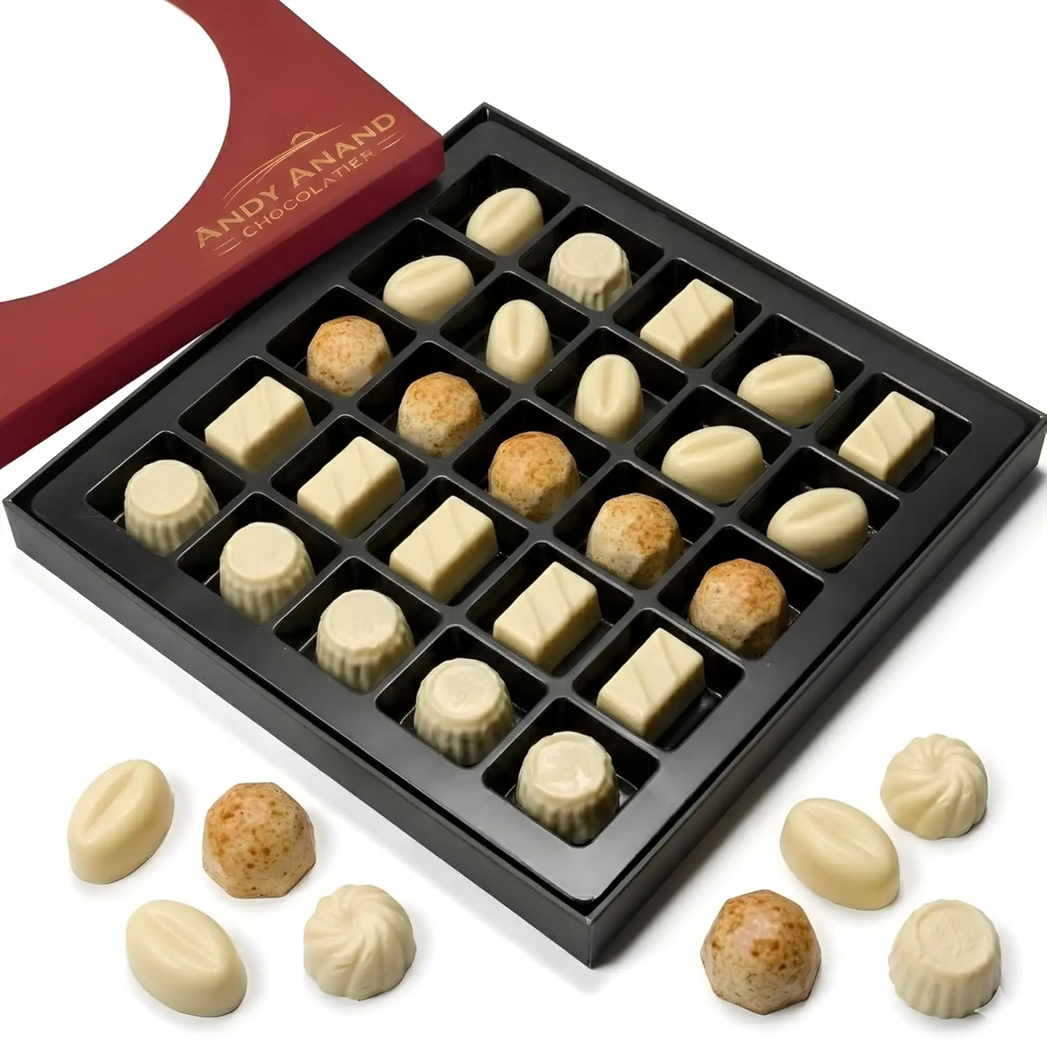 Andy Anand Sugar-Free Belgian White Chocolate Truffles & Pralines, 25 pc, 10.5 oz – Stevia Sweetened, Keto & Diabetic-Friendly Gift Box